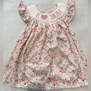 Poppy kids co baby girl I love Mom Mother’s Day smocked dress size 24months